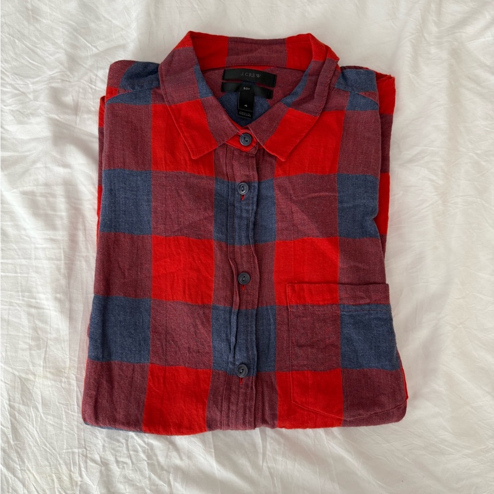 Women’s J.Crew Orange and Blue Flannel Button Down Shirt
